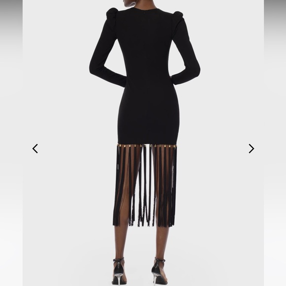 NWT - HELSI “Greta” Puff Sleeve Black Fringe Midi Dress with Gold Accents - Picture 4 of 15